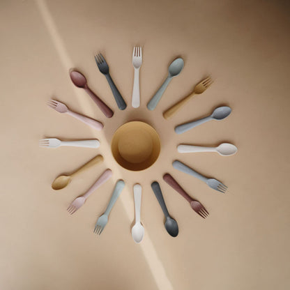 mushie Flatware Fork and Spoon Set for Kids | Made in Denmark (Sage)