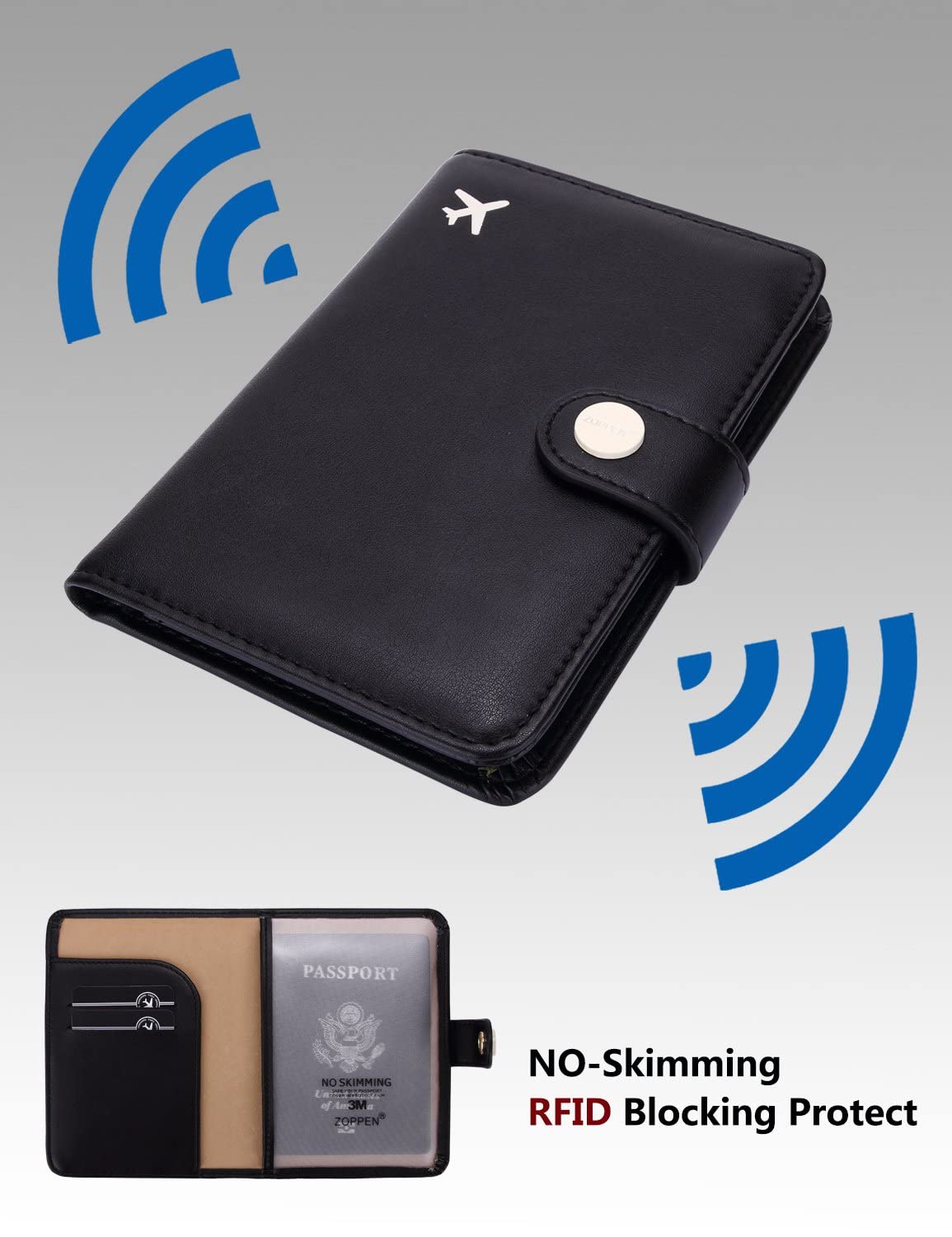 Zoppen RFID Blocking Travel Passport Holder Cadanian Passport Cover Slim Id Card Case (