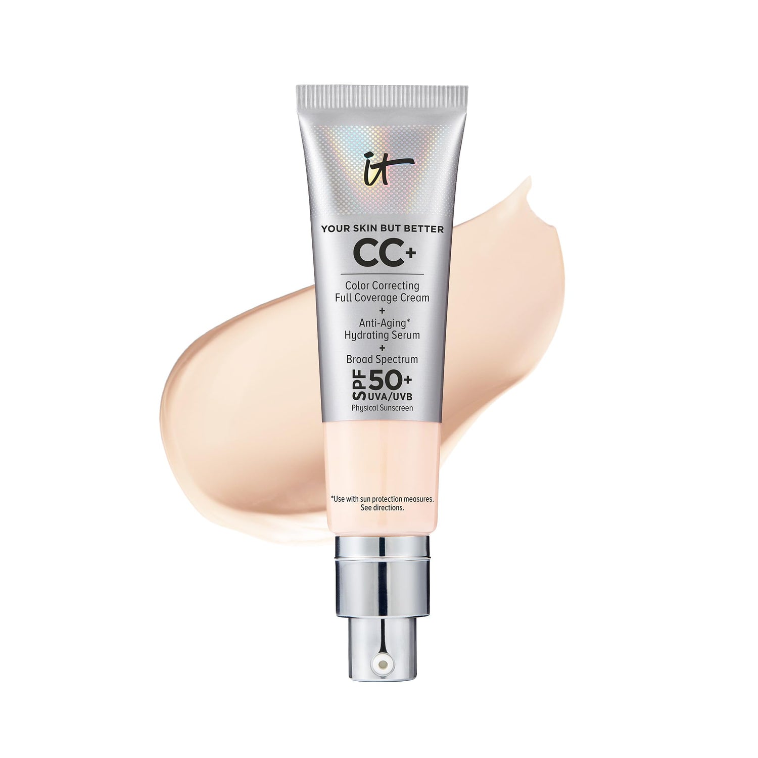 IT Cosmetics Your Skin But Better CC+ Cream - Color Correcting Cream, Full-Coverage Foundation, Hydrating Serum &amp; SPF 50+ Sunscreen - Natural Finish - 1.08 fl oz