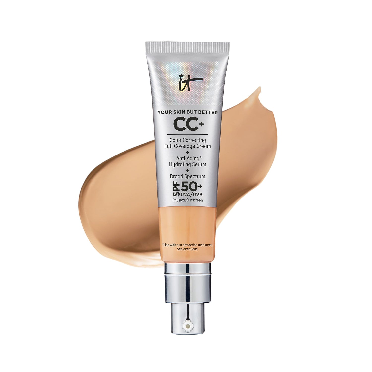 IT Cosmetics Your Skin But Better CC+ Cream - Color Correcting Cream, Full-Coverage Foundation, Hydrating Serum &amp; SPF 50+ Sunscreen - Natural Finish - 1.08 fl oz
