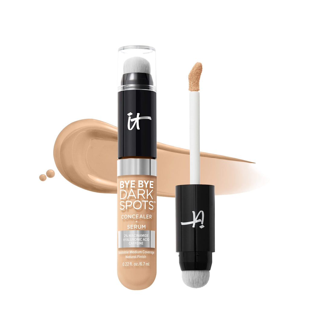 IT Cosmetics Bye Bye Dark Spots Concealer + Brightening Serum – 2% Niacinamide, Hyaluronic Acid &amp; Caffeine - Medium Coverage, Natural Finish, All Skin Types - 0.22 fl oz