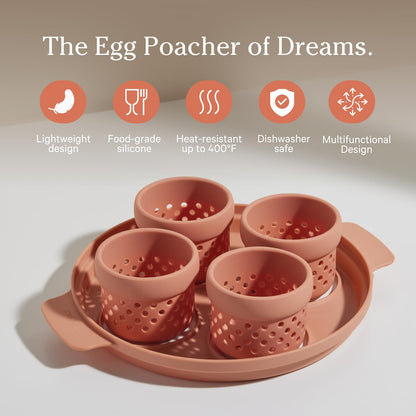 Our Place Silicone Egg Poacher Add-On - Easy-Use Poaching Set | Fail-Proof Water Bath Design | Includes Sturdy Nylon Platter &amp; Perforated Cups | BPA-Free, Dishwasher Safe | Blue Salt