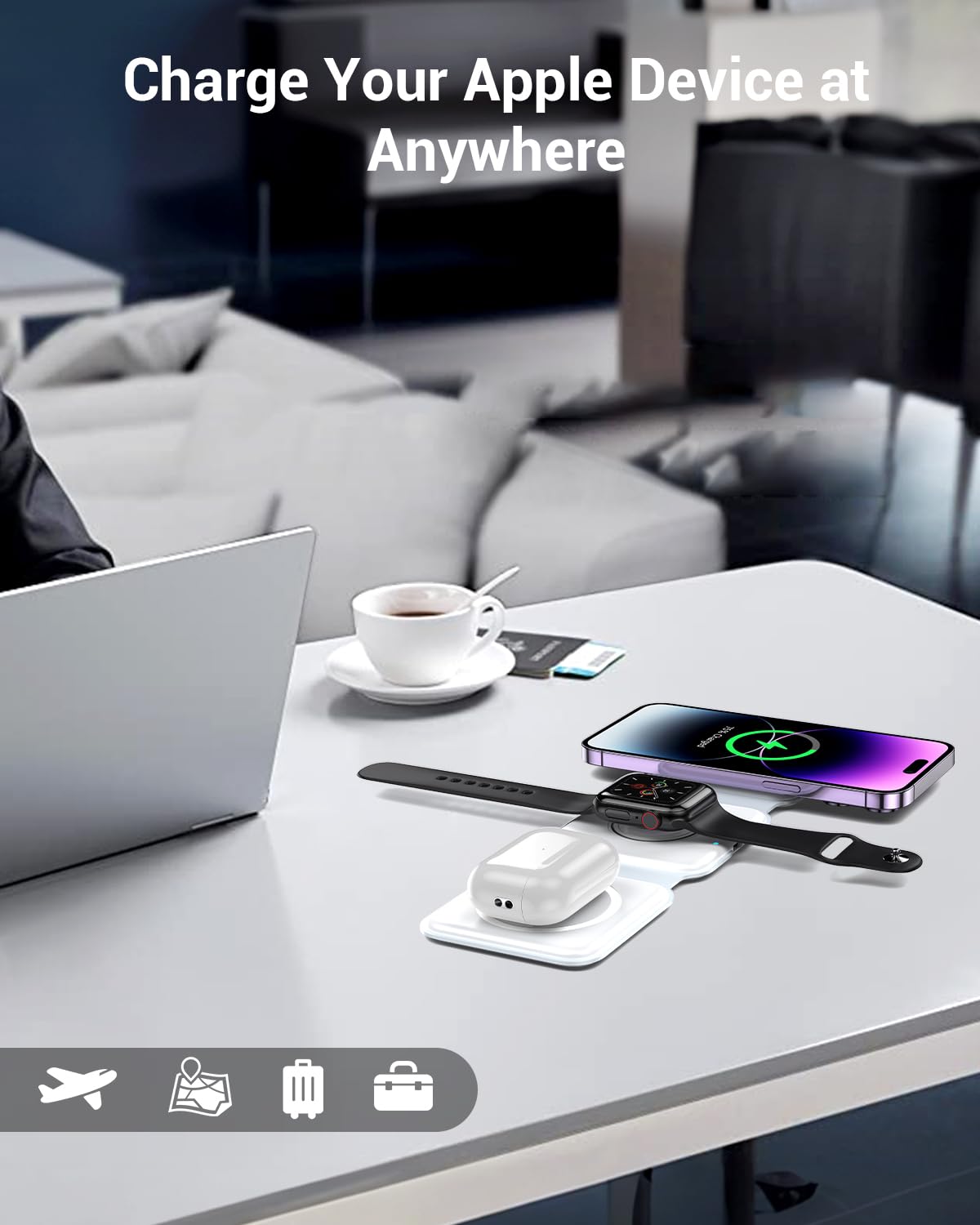 Wireless Charger, Magnetic Foldable 3 in 1 Mag-Safe Charger, Fast Travel Wireless Charging Station for iPhone 16/15/14/13/12/ Series,for iWatch,for AirPods (Adapter Included)