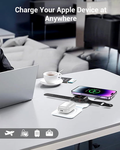 Wireless Charger, Magnetic Foldable 3 in 1 Mag-Safe Charger, Fast Travel Wireless Charging Station for iPhone 16/15/14/13/12/ Series,for iWatch,for AirPods (Adapter Included)
