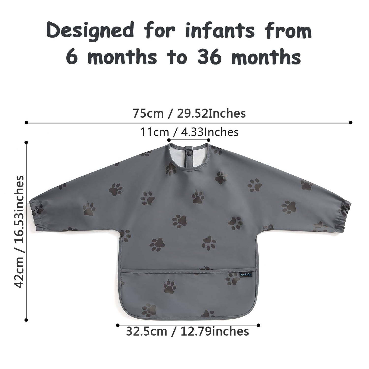 PewinGo Weaning Bib with Long Sleeves &amp; BLW, Soft and Skin-Friendly Material, Coverall Bibs for Baby Feeding, Waterproof and Easy to Clean &amp; Machine Washable, for Baby Infant Toddlers (Pink)