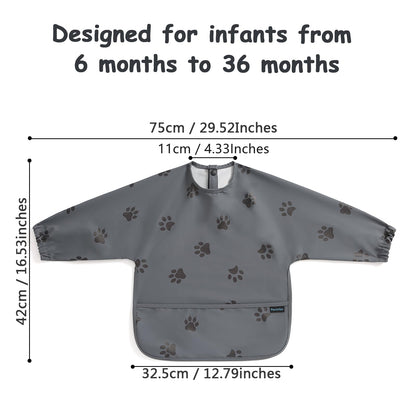 PewinGo Weaning Bib with Long Sleeves &amp; BLW, Soft and Skin-Friendly Material, Coverall Bibs for Baby Feeding, Waterproof and Easy to Clean &amp; Machine Washable, for Baby Infant Toddlers (Pink)