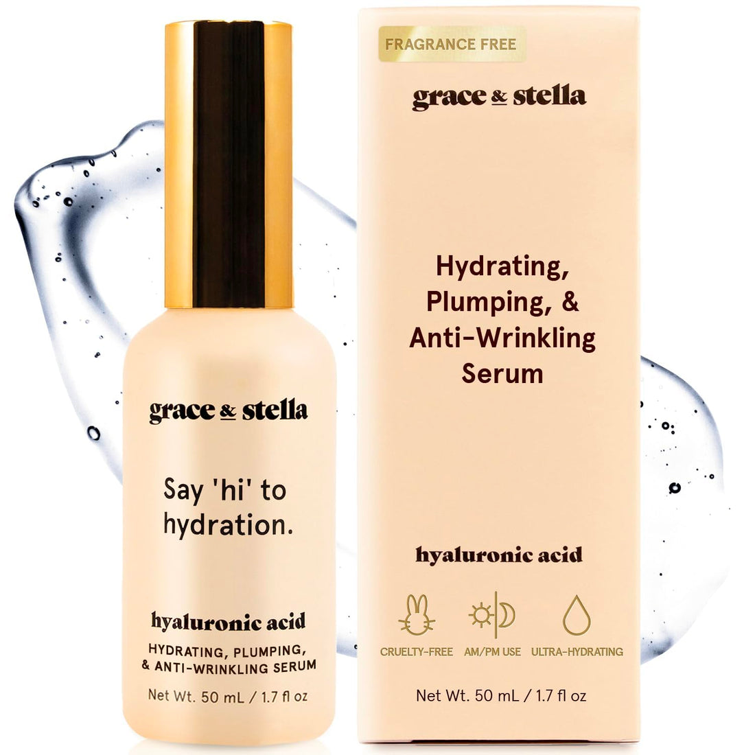 grace &amp; stella Award Winning Hyaluronic Acid Serum (50ml/1.7 fl oz) Hyaluronic Acid Serum for Face