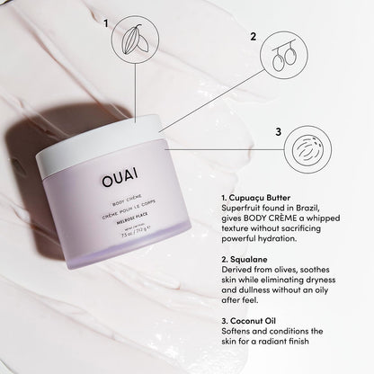 OUAI Body Cream, St. Barts - Hydrating Whipped Body Cream with Cupuaçu Butter, Coconut Oil and Squalane - Softens Skin and Delivers Healthy-Looking Glow - Sulfate-Free Skin Care - 7.5 Oz