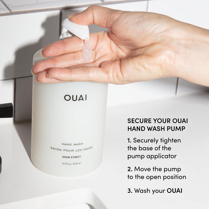 OUAI Hand Wash - Liquid Hand Soap with Jojoba, Avocado, &amp; Rose Hip Oil for Replenished Skin - Gentle Exfoliating Bathroom + Kitchen Hand Soap (16 Fl Oz)