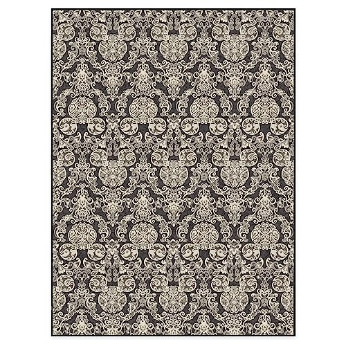 RUGGABLE Disney Traditional Mickey Mouse Washable Rug - Perfect Area Rug for Nursery Playroom Kids Room - Pet &amp; Child Friendly - Stain &amp; Water Resistant - Damask Grey 3&