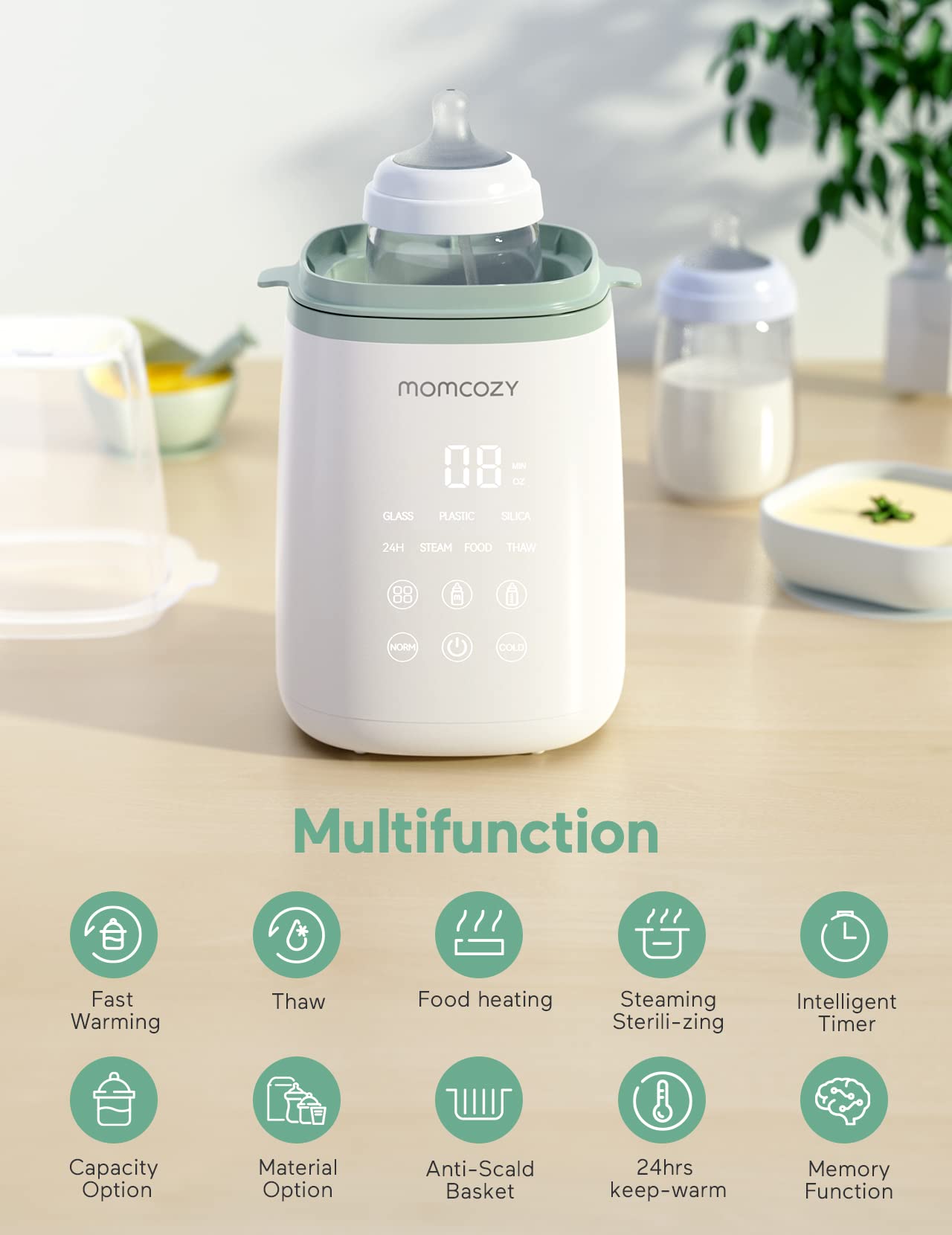 Momcozy Bottle Warmer, Fast Bottle Warmers for All Bottles with Timer, Accurate Temperature Control and Automatic Shut-Off, Multifunctional Bottle Warmer for Breastmilk