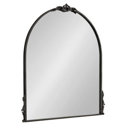 Kate and Laurel Myrcelle Traditional Arched Mirror, 25 x 33, Gold, Decorative Large Arch Mirror with Ornate Garland Detailing Along The Crown and Edges of The Frame
