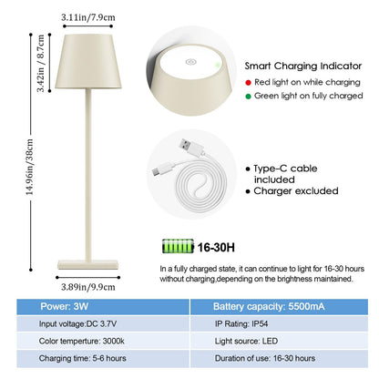 2-Pack LED Cordless Table Lamp, Rechargeable Battery Desk lamp 3W 5500mAh Battery Operated Stepless Dimming Modern Portable Table Light for Restaurant/Bedroom/Outdoor IP54 Waterproof (Off White)