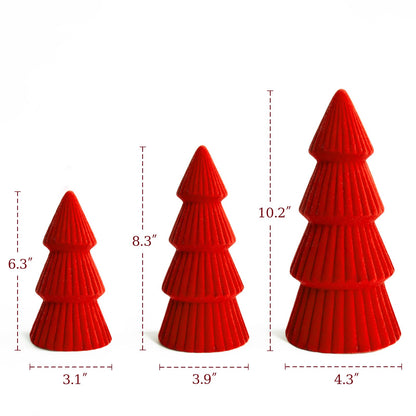 Christmas Decorations Indoor- 3 Pcs Velvet Christmas Tree,Modern Cone Ceramics Christmas Decor Tabletop Winter Home Minimalist for Holiday Entryway Table Mantel Centerpiece(Green)