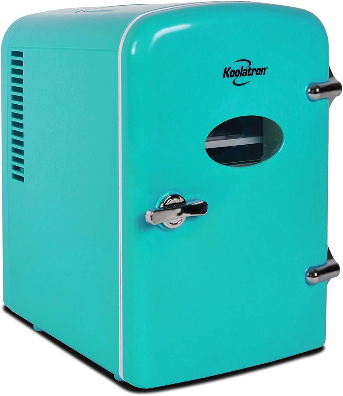 Koolatron Retro Mini Portable Fridge, 4L Compact Refrigerator for Skincare, Beauty Serum, Face Mask, Personal Cooler, Includes 12V Car Adapter, Desktop Accessory for Home Office Dorm Travel, Pink