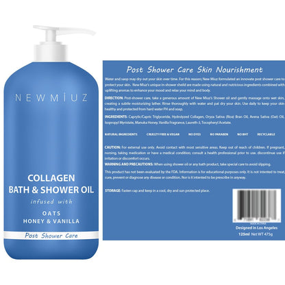 Collagen Shower Oil Body Wash - Natural Post Shower Care For Dry Skin in Shower Cleansing &amp; Softening Moisturizing lotion Body &amp; Legs Non Greasy Oatmeal Honey Vanilla Spa Self Care Spa Gift 10 Fl. Oz