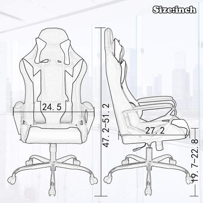 Ergonomic Office Chair, High-Back White Gaming Chair with Lumbar Support PC Computer Chair Racing Chair PU Task Desk Chair Ergonomic Executive Swivel Rolling Chair for Back Pain Women, Men (Black)