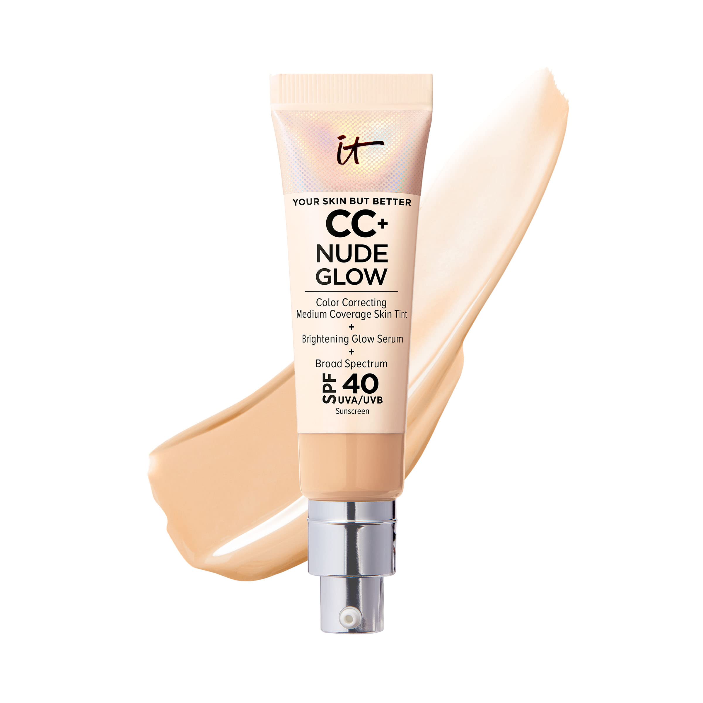 IT Cosmetics CC+ Nude Glow Lightweight Foundation + Glow Serum with SPF 40 - With Niacinamide, Hyaluronic Acid &amp; Green Tea Extract - 1.08 fl oz