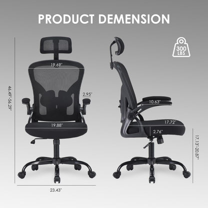 Farini Ergonomic Office Chair, Home Office Desk Chair with Headrest, High Back Computer Chair with Flip-up Armrests and Adjustable Lumbar Support for Home Office Study Bedroom, Khaki.