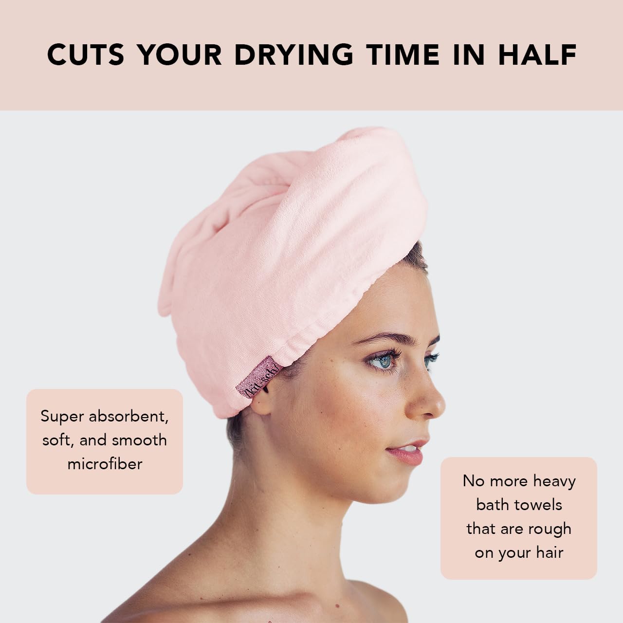 Kitsch Microfiber Hair Towel Wrap - Quick Dry Curly Hair Wraps for Women Wet Hair | Microfiber Towel for Hair | Hair Drying Towel Wrap | Hair Towels for Women | Hair Turban for Wet Hair (Blush)
