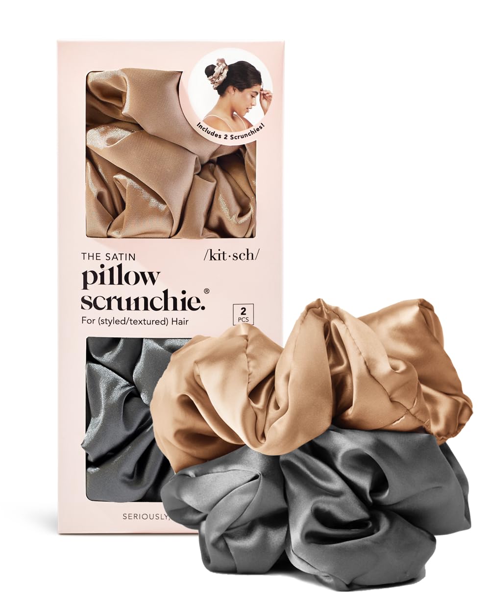 Kitsch 5 Count Velvet Hair Scrunchies for Women - Hair Ties for Thick Hair, Girls, Women, Cute Scrunchies, Soft Hair Accessories, Blush/Mauve