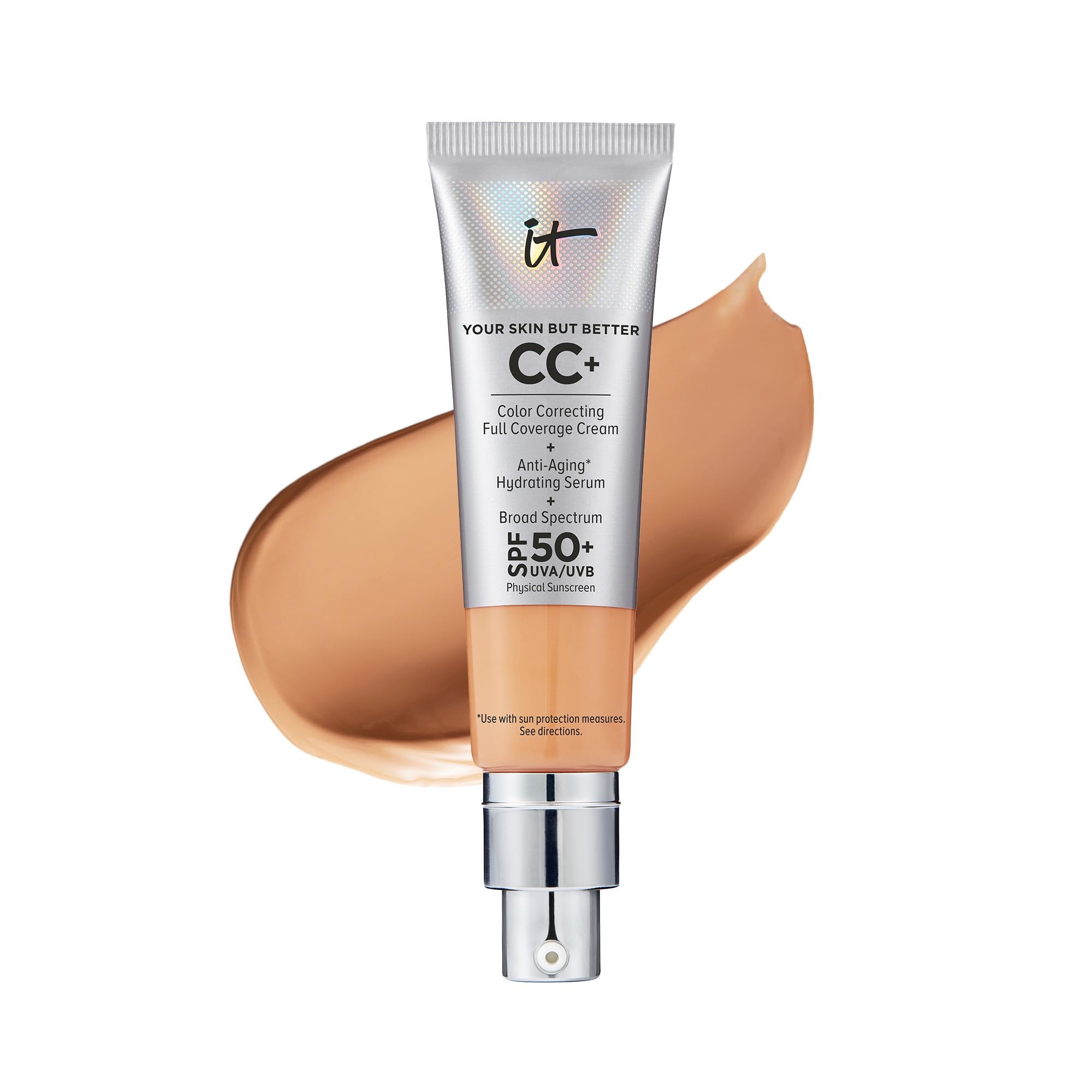 IT Cosmetics Your Skin But Better CC+ Cream - Color Correcting Cream, Full-Coverage Foundation, Hydrating Serum &amp; SPF 50+ Sunscreen - Natural Finish - 1.08 fl oz