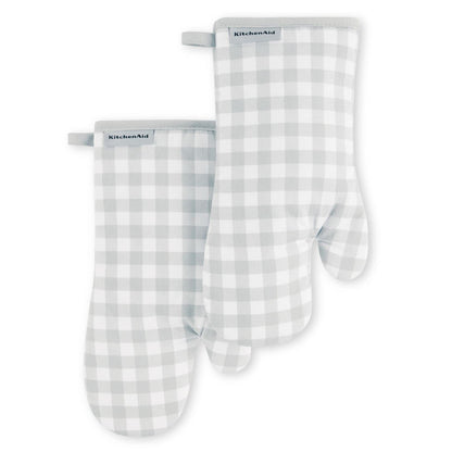 KitchenAid Gingham Oven Mitt 2-Pack Set, Milkshake, 7&quot;x13&quot;