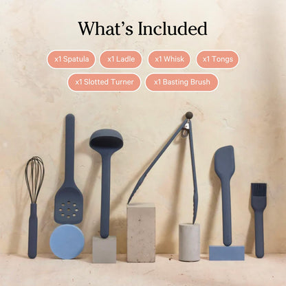 Our Place Utensil Essentials - 6-Piece Silicone Cooking Utensil Set | Ergonomic, Heat-Resistant, Dishwasher Safe | Spatula, Ladle, Whisk, Slotted Turner, Basting Brush, Tongs | BPA-Free | Steam