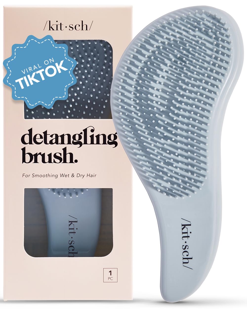 Kitsch Detangler Brush for Curly, Straight, Wet and Dry Hair - No Pain Hair Detangler Brush with Flexible Bristles, Easy-to-Hold, Shower &amp; Travel Hair Brush for Adults and Kids - Black