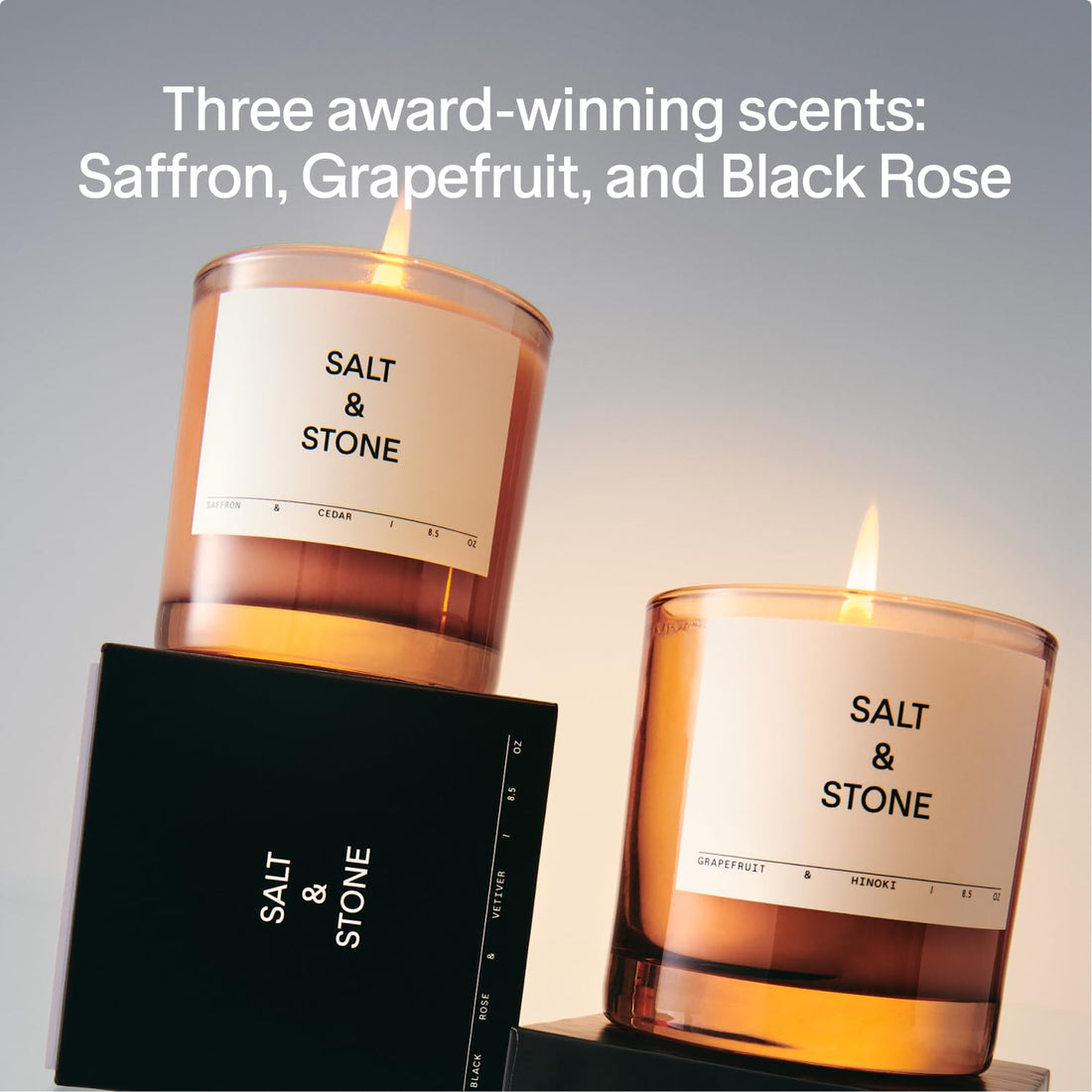 SALT &amp; STONE Scented Candle for Women &amp; Men | Hand-Poured, Aromatic &amp; Fragrant | Natural Coconut &amp; Soy Blend Wax | 100% Cotton Wick | Long-Lasting 50 Hour Burn Time (8.5 oz) (Santal &amp; Vetiver)