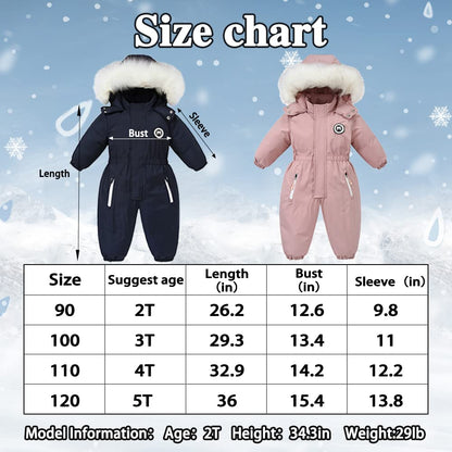 Xifamniy Toddler Snowsuit 2T 3T 4T 5T Ski Suit Baby Boy Girl Winter Clothes Coat Outwear Snow Suit Hooded Romper Jumpsuit