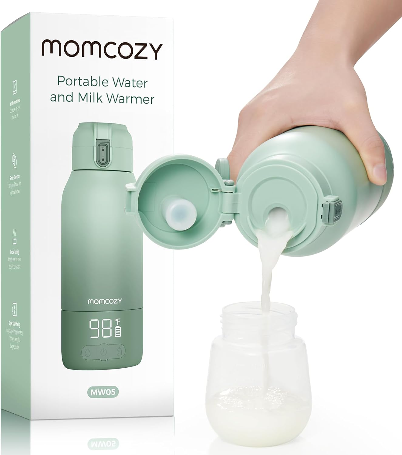 Momcozy Portable Milk Warmer for Travel – Dual Heating Modes for Breast Milk &amp; Water, Portable Bottle Warmer with Fast Heating &amp; Long Battery Life, 17 Ounces Large Capacity to Meet Your All-Day Needs