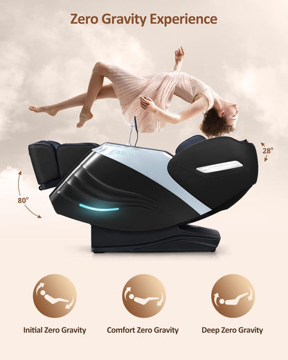 RELX Massage Chair Full Body Zero Gravity SL-Track Shiatsu Massage Chair, 12 Modes, Airbag Massage, with Yoga Stretch, Foot Massage, AI Control (Cream)
