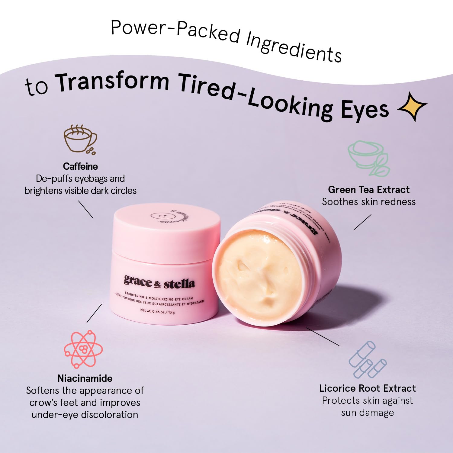 grace &amp; stella Under Eye Cream for Dark Circles - Caffeine Eye Cream Anti Aging - Eye Cream for Wrinkles - Brightening Eye Cream