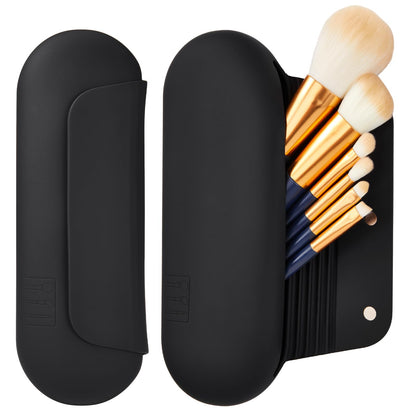 AGIKET Silicone Makeup Brush Holder Travel Cosmetic Bag：Soft Portable Cosmetic Face Brushes Holder with Upgrade Anti-Fall Out Magnetic Closure, Large Travel Makeup Brush Case - Walnut