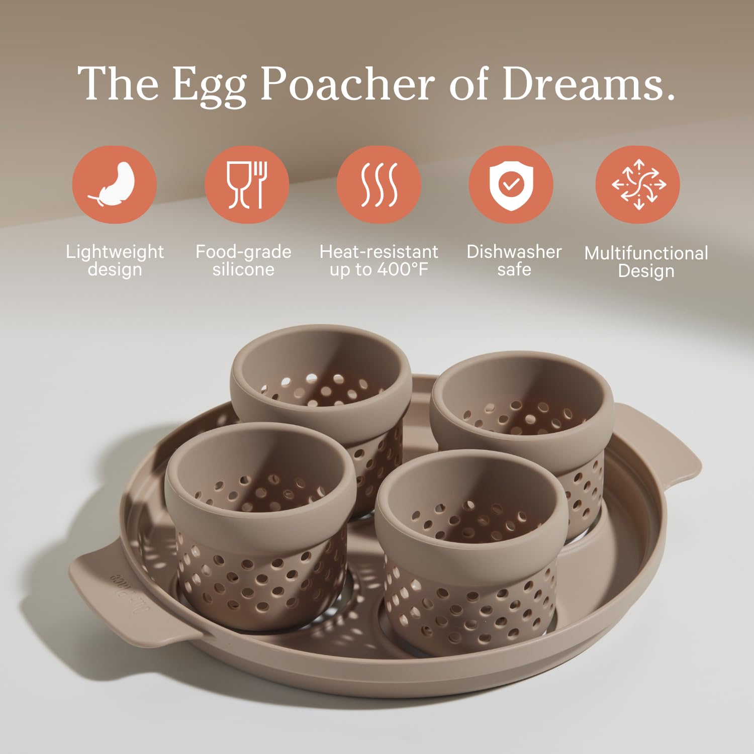 Our Place Silicone Egg Poacher Add-On - Easy-Use Poaching Set | Fail-Proof Water Bath Design | Includes Sturdy Nylon Platter &amp; Perforated Cups | BPA-Free, Dishwasher Safe | Blue Salt