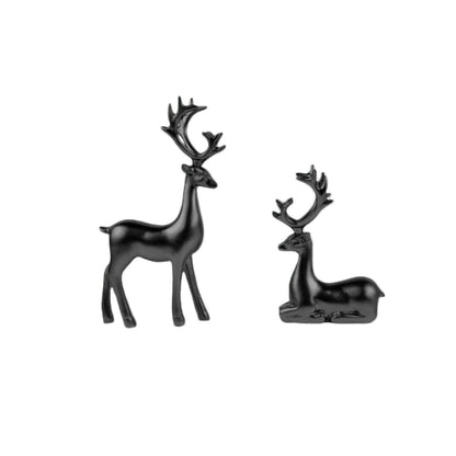 2 Pack Resin Christmas Reindeer Figurines Deer Statues Elk Sculpture Deer Ornaments for Living Figurine Statues TV Cabinet Home Office Wine Cabinet Decoration (Black)