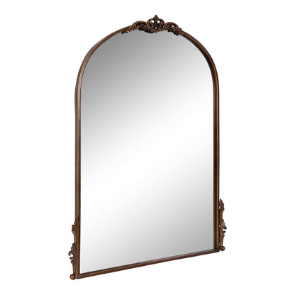 Kate and Laurel Myrcelle Traditional Arched Mirror, 25 x 33, Gold, Decorative Large Arch Mirror with Ornate Garland Detailing Along The Crown and Edges of The Frame