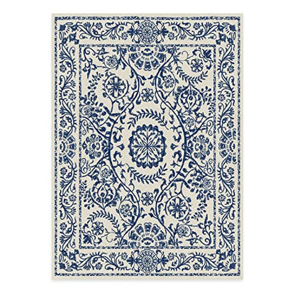 RUGGABLE Washable 2x3 Area Rug, Delphina Delft Blue, Premium Vintage Rugs for Living Room, Bedroom, Kitchen, Office, Classroom with Gripper Non Slip Pad