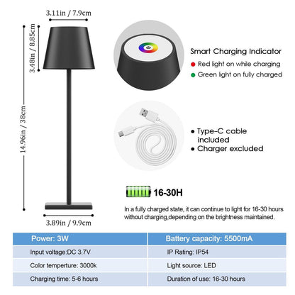 2-Pack LED Cordless Table Lamp, Rechargeable Battery Desk lamp 3W 5500mAh Battery Operated Stepless Dimming Modern Portable Table Light for Restaurant/Bedroom/Outdoor IP54 Waterproof (Off White)