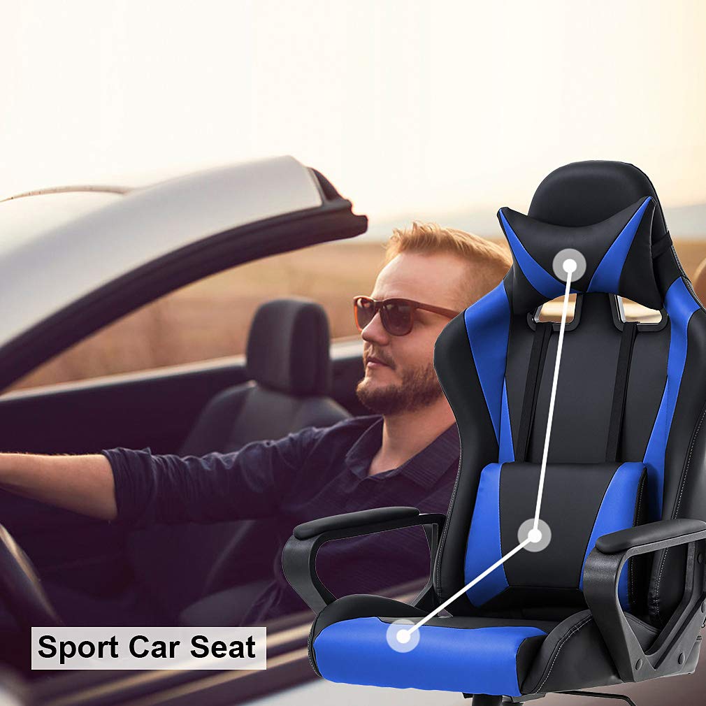 Ergonomic Office Chair, High-Back White Gaming Chair with Lumbar Support PC Computer Chair Racing Chair PU Task Desk Chair Ergonomic Executive Swivel Rolling Chair for Back Pain Women, Men (Black)