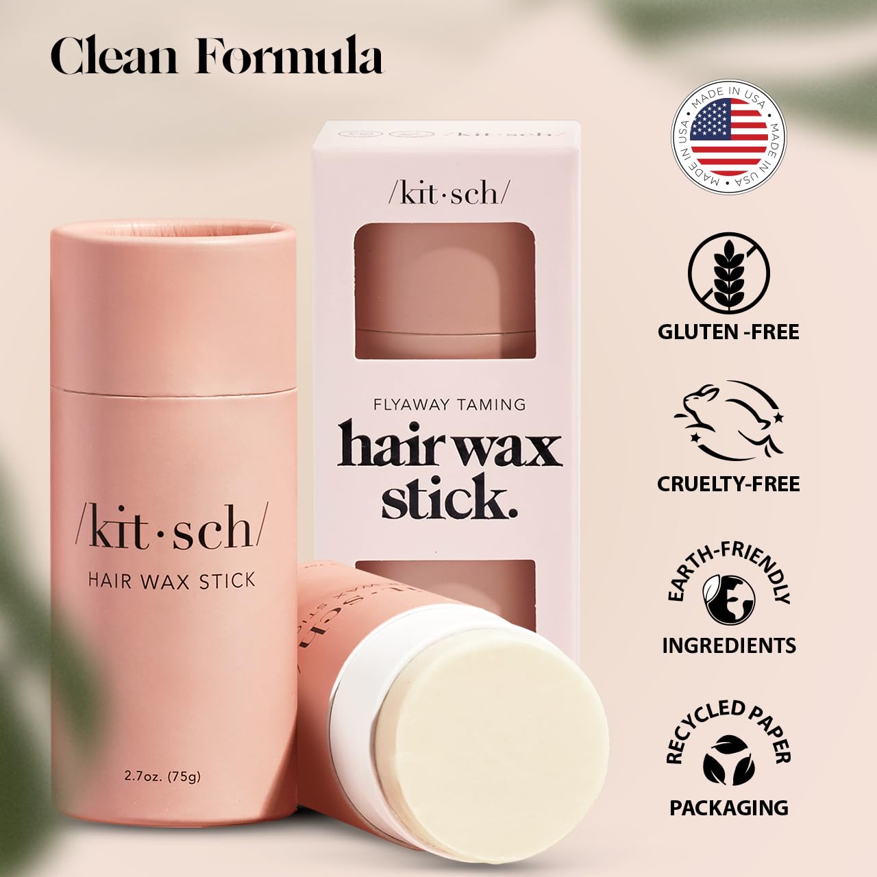Kitsch Hair Wax Stick for Women &amp; Men - Hair Slick Back Stick, Anti-Frizz and Fly Away Hair Tamer, No Residue Hair Finishing Stick for Flyaways, All Day Hold Styling Product for Smoothing Hair Strands