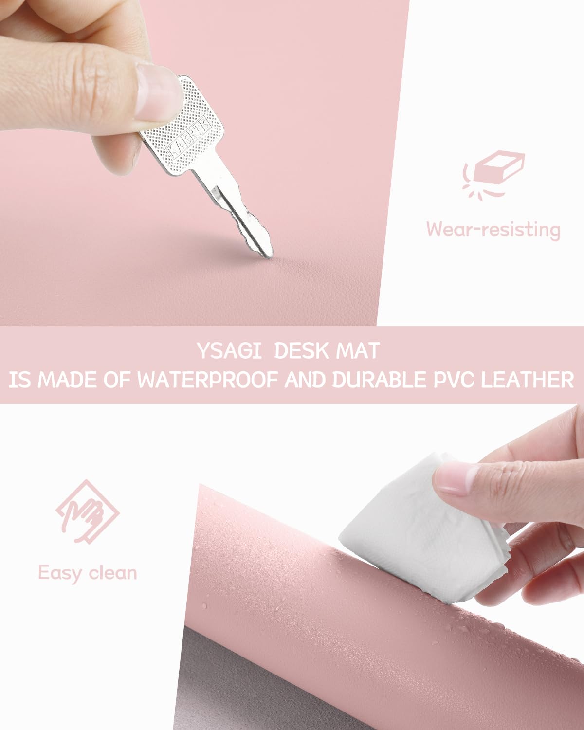 Non-Slip Desk Pad,Mouse Pad,Waterproof PVC Leather Desk Table Protector,Ultra Thin Large Desk Blotter, Easy Clean Laptop Desk Writing Mat for Office Work/Home/Decor(Pink, 23.6&quot; x 13.7&quot;)