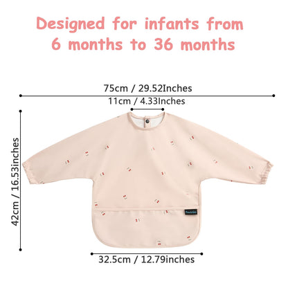 PewinGo Weaning Bib with Long Sleeves &amp; BLW, Soft and Skin-Friendly Material, Coverall Bibs for Baby Feeding, Waterproof and Easy to Clean &amp; Machine Washable, for Baby Infant Toddlers (Pink)