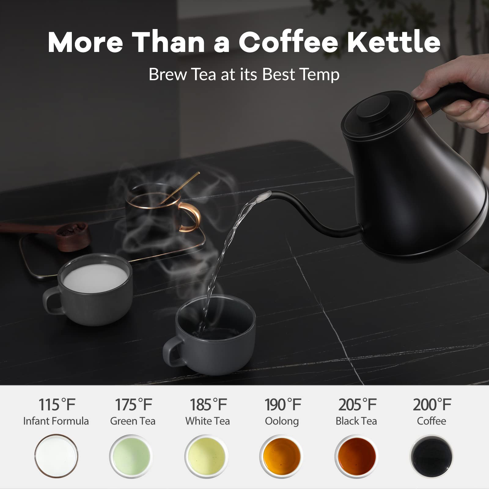 Mecity Electric Gooseneck Kettle With Keep Warm Function &amp; LCD Display Automatic Shut Off Coffee Kettle Temperature Control Pour Over Kettle 1200 Watt, 0.8L, 120V, Off White