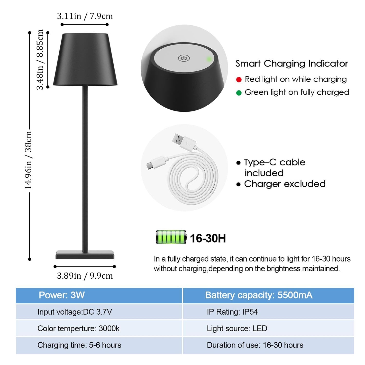 2-Pack LED Cordless Table Lamp, Rechargeable Battery Desk lamp 3W 5500mAh Battery Operated Stepless Dimming Modern Portable Table Light for Restaurant/Bedroom/Outdoor IP54 Waterproof (Off White)
