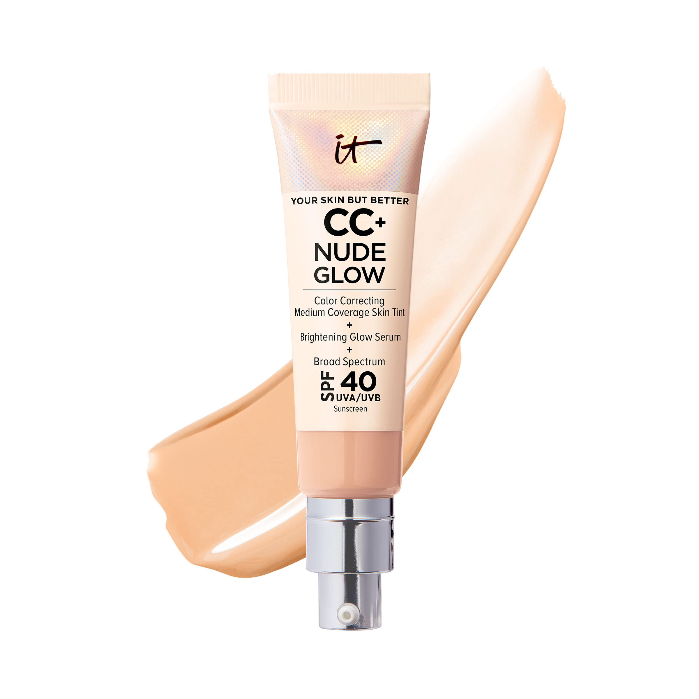 IT Cosmetics CC+ Nude Glow Lightweight Foundation + Glow Serum with SPF 40 - With Niacinamide, Hyaluronic Acid &amp; Green Tea Extract - 1.08 fl oz