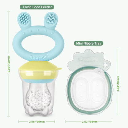 Haakaa Baby Fruit Food Feeder &amp; Mini Freezer Nibble Tray Combo, Breastmilk Popsicle Molds for Cooling Relief, BPA Free Silicone Feeder for Safe Infant Self Feeding, 4 Month+ (Pea Green)