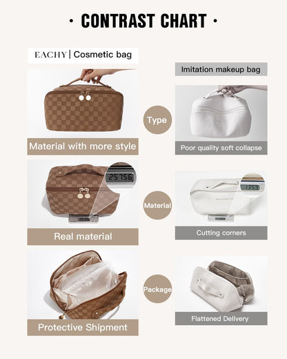 EACHY Travel Makeup Bag,Large Capacity Cosmetic Bags for Women,Waterproof Portable Pouch Open Flat Toiletry Bag Make up Organizer with Divider and Handle