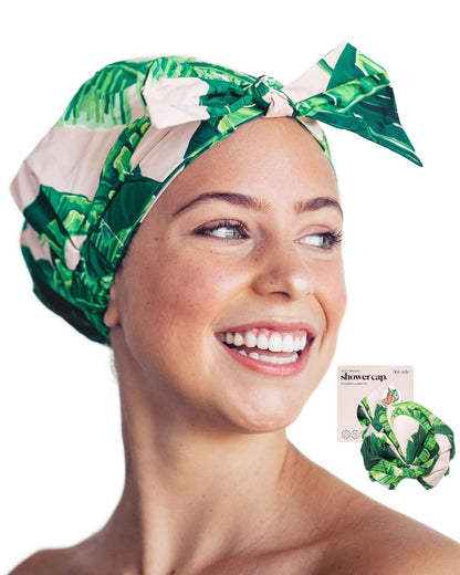 Kitsch Luxury Shower Cap for Women - Reusable Shower Cap for Long Hair with Non Slip Silicon Grip | Waterproof Hair Cap for Shower with One Size Fits Most | Stylish Hair Cover for Shower (Blush Dot)